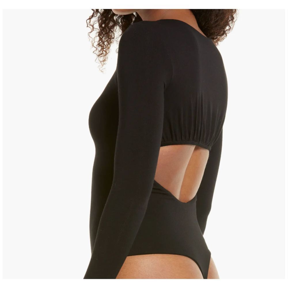 Naked Wardrobe The NW Cutout Back Long Sleeve‎ Bodysuit In Black Size XL